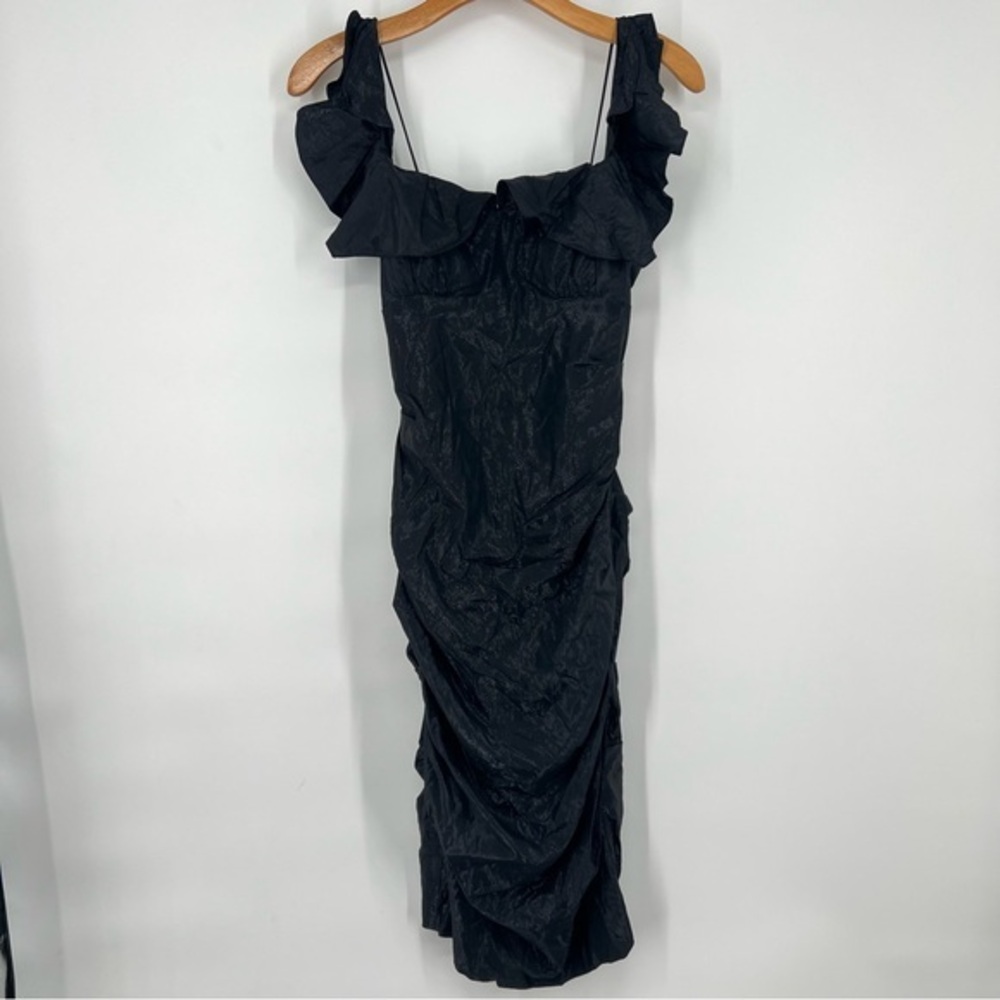 Nicole Miller Vintage 2000’s Shiny Black Lamé Cocktail Party Evening Dress